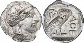 ATTICA. Athens. Ca. 440-404 BC. AR tetradrachm (25mm, 17.22 gm, 8h). NGC MS 5/5 - 5/5. Mid-mass coinage issue. Head of Athena right, wearing crested A...