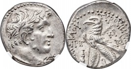 PHOENICIA. Tyre. Ca. 126/5 BC-AD 65/6. AR shekel (27mm, 14.33 gm, 1h). NGC AU S 4/5 - 4/5. Dated Civic Year 113 (14/3 BC). Laureate head of Melqart ri...