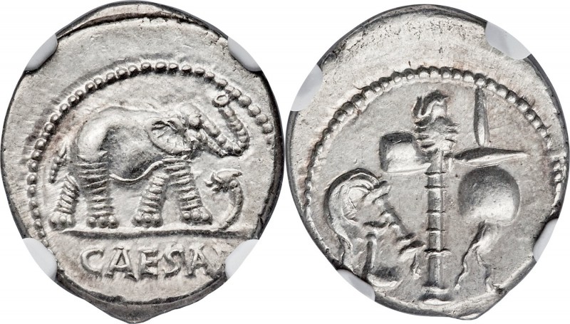 Julius Caesar, as Dictator (49-44 BC). AR denarius (18mm, 3.94 gm, 1h). NGC Choi...
