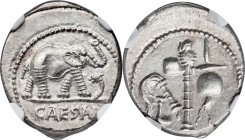 Julius Caesar, as Dictator (49-44 BC). AR denarius (18mm, 3.94 gm, 1h). NGC Choice AU 4/5 - 5/5. Military mint traveling with Caesar in northern Italy...