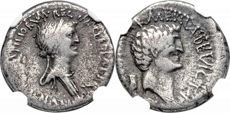 Cleopatra VII of Egypt and Marc Antony, rulers of the East (37-31 BC). AR denari...