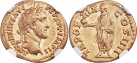 Antoninus Pius (AD 138-161). AV aureus (19mm, 7.12 gm, 6h). NGC XF 5/5 - 5/5. Rome, AD 155-156. ANTONINVS AVG-PIVS P P IMP II, laureate head of Antoni...