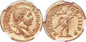 Severus Alexander (AD 222-235). AV aureus (20mm, 6.64 gm, 7h). NGC Choice MS S 5/5 - 5/5, Fine Style. Rome, AD 230. IMP SEV ALE-XAND AVG, laureate bus...