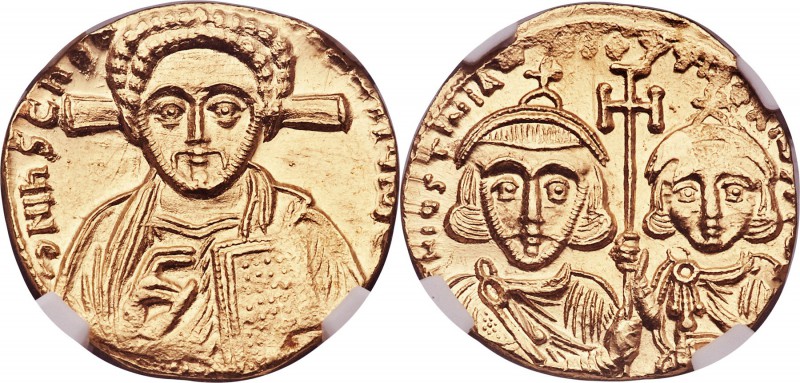 Justinian II Rhinotmetus, second reign (AD 705-711). AV solidus (18mm, 4.40 gm, ...