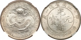 Kiangnan. Kuang-hsü Dollar CD 1904 AU58 NGC,  KM-Y145a.13, L&M-258. Variety with "HAH" and "CH" and dots under "Chia" and "Chen". Sharply struck in th...