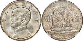 Republic Sun Yat-sen "Junk" Dollar Year 22 (1933) MS64 NGC, KM-Y345, L&M-109. A lovely type representative with toned obverse edges that provide a vis...