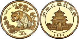 People's Republic gold "Large Date" Panda 50 Yuan (1/2 oz) 1997 MS69 NGC, KM990, PAN-280A. An elite offering bordering on complete perfection.

HID098...