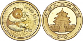 People's Republic gold "Frosted Ring" Panda 50 Yuan (1/2 oz) 2000 MS69 NGC, KM1306, PAN-327A. Deeply frosted, with only a few light spots of toning oc...