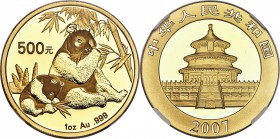 People's Republic gold Panda 500 Yuan (1 oz) 2007 MS69 NGC, KM1713, PAN-423A. An ever-popular issue with prooflike, fully reflective fields and a visu...