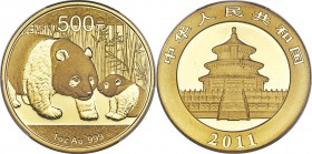 People's Republic gold Panda 500 Yuan (1 oz) 2011 MS69 PCGS, KM1975, PAN-528A. Featuring a heart-warming scene of mother and cub pandas, this blazing ...