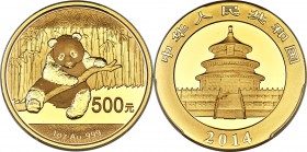 People's Republic gold Panda 500 Yuan (1 oz) 2014 MS69 PCGS, PAN-601A. Splendid quality for the type with a full cameo contrast.

HID09801242017