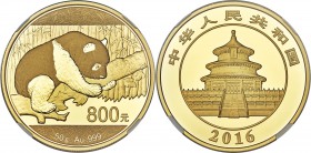 People's Republic gold Proof Panda 800 Yuan (50 gm) 2016 PR69 Ultra Cameo NGC, KM-Unl., PAN-683A. A very unusual and appealing Panda denomination and ...
