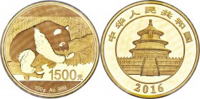 People's Republic gold Proof Panda 1500 Yuan (100 gm) 2016 PR70 Ultra Cameo NGC, KM-Unl., PAN-681A. Mintage: 5,000. The first of the issue we have han...