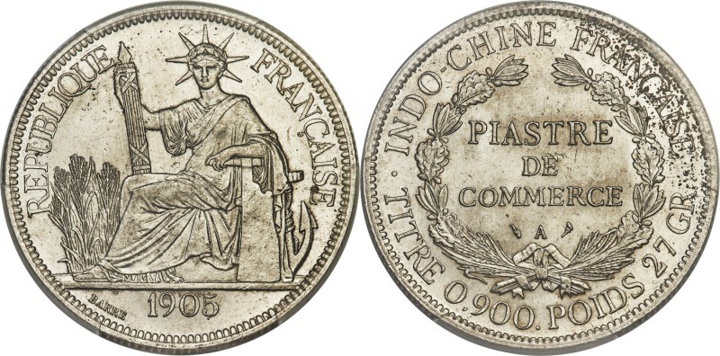 French Colony Piastre 1905-A MS63 PCGS, Paris mint, KM5a.1, Lec-288. Brilliant a...