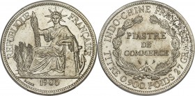 French Colony Piastre 1905-A MS63 PCGS, Paris mint, KM5a.1, Lec-288. Brilliant and nearly blast white, save for some exceedingly light silver tone and...