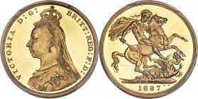 Victoria gold Proof Sovereign 1887 PR63 Deep Cameo PCGS, KM767, S-3866B. 2nd obverse. Virtually unbroken golden frost draws the eye to the bold device...