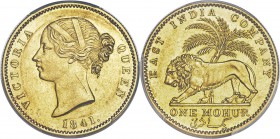 British India. Victoria gold Mohur 1841.-(c) AU58 PCGS, Calcutta mint, KM462.1, Prid-22, S&W-3.7. Normal 4, Large Date. A piece which has encountered ...