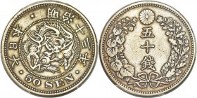 Meiji 50 Sen Year 13 (1880) XF Detail (Cleaned) PCGS, Osaka mint, KM-Y25, JNDA 1-14, JV-S7. Mintage: 179. Because of its incredibly low-mintage of few...
