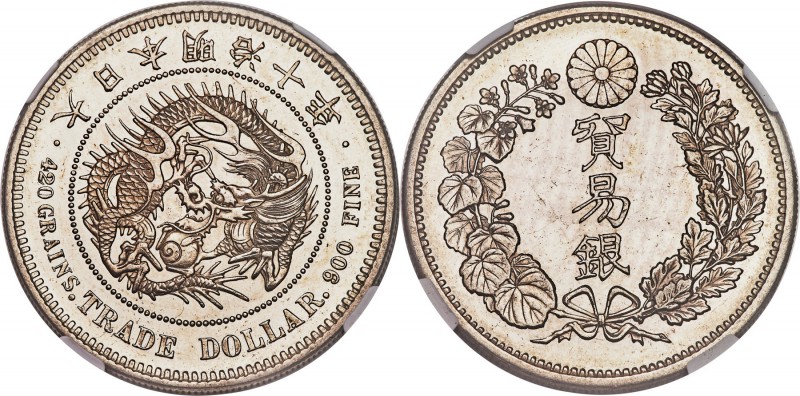 Meiji Trade Dollar Year 10 (1877) MS62 NGC, KM-Y14. Struck to complete sharpness...