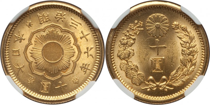 Meiji gold 10 Yen Year 36 (1903) MS65 NGC, KM-Y33, JNDA 1-7. A sublime jewel wit...