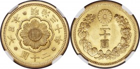 Meiji gold 20 Yen Year 30 (1897) MS63 NGC, Osaka mint, KM-Y34, Fr-50. Commendable for the type, and blessed with a prominent golden frost that clings ...