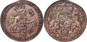 Dutch Colony. United East India Company Ducaton 1741/0 XF40 NGC, Dordrecht mint, KM71, cf. Scholten-30 (RRRR; overdate unlisted). Holland issue. A mar...