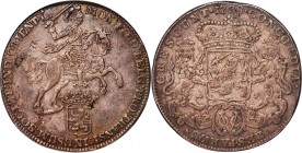 Dutch Colony. United East India Company Ducaton 1738 XF Details (Chopmarked) NGC, Kampen mint, KM95.1, Scholten-60 (RRR). Plain edge. Overyssel issue....