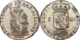 Dutch Colony. United East India Company Gulden 1786/64 MS61 NGC, KM139. Variety with Arabic 1 and bent 7. West Friesland issue. Struck just slightly r...