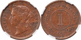 British Colony. Victoria Cent 1886 AU58 Brown NGC, KM9a. Of considerable rarity when located so near to Mint State, a mere 2 pieces achieving that cov...