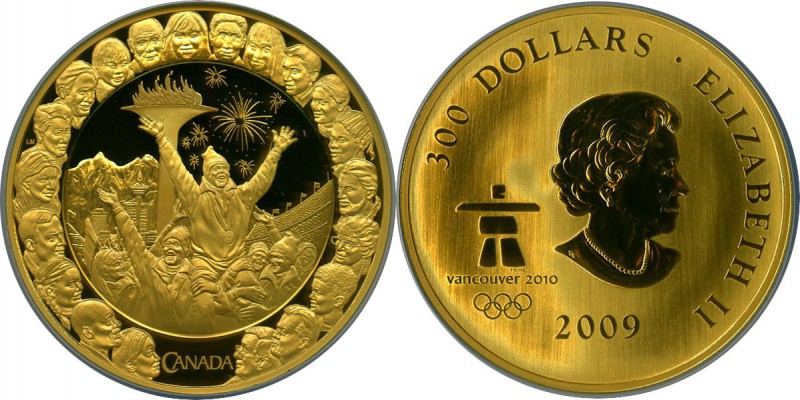 Elizabeth II gold Proof "Vancover Olympics - Friendship" 300 Dollars 2009 PR69 U...