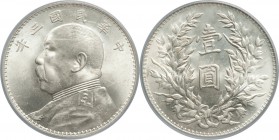 Republic Yuan Shih-kai Dollar Year 3 (1914) MS63 PCGS, KM-Y329, L&M-63. Icy white, just a handful of wispy handling marks around Yuan Shih-kai's head ...