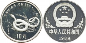 People's Republic silver Proof "Year of the Snake" 10 Yuan 1989 PR67 Ultra Cameo NGC, KM232. Mintage: 6,000. Comes with case of issue.

HID09801242017