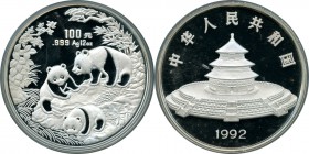People's Republic silver Proof Panda 100 Yuan (12 oz) 1992, KM399, PAN-180A, Cheng page 111, 1. Mintage: 2,500. A pristine example housed in the origi...
