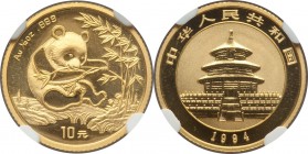 People's Republic Pair of Certified gold Panda Yuan 1994 MS69 NGC, 1) "Small Date" 10 Yuan, KM612 2) "Small Date" 100 Yuan, KM615 (prev. KM-Y435) Tota...