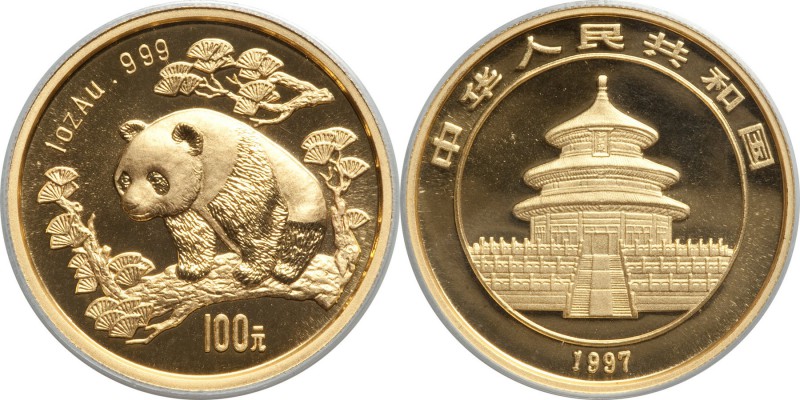 People's Republic gold "Small Date" Panda 100 Yuan (1 oz) 1997 MS69 PCGS,  Sheny...