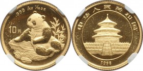 People's Republic gold "Small Date" Panda 10 Yuan (1/10 oz) 1998 MS69 NGC, KM1127, PAN-306A. A significantly better date, presented here blemish-free ...