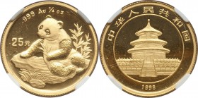 People's Republic gold "Small Date" Panda 25 Yuan (1/4 oz) 1998 MS69 NGC, KM1128, PAN-305A.

HID09801242017