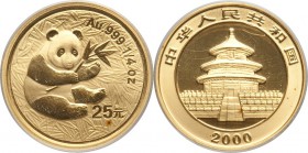 People's Republic gold "Frosted Ring" Panda 25 Yuan (1/4 oz) 2000 MS69 PCGS, KM1305, PAN-328A.

HID09801242017