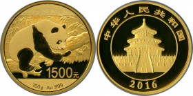 People's Republic gold Proof Panda 1500 Yuan (100 gm) 2016 PR67 Ultra Cameo NGC, KM-Unl., PAN-682A. Mintage: 10,000.

HID09801242017