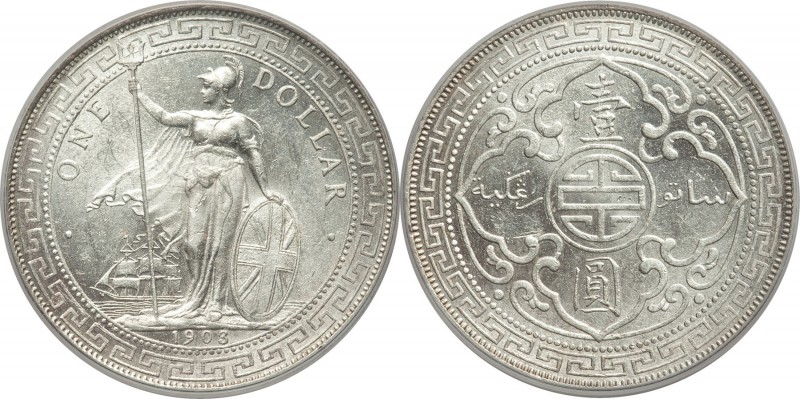 Edward VII Trade Dollar 1903/2-B MS62 PCGS, Bombay mint, KM-T5. An elusive and v...