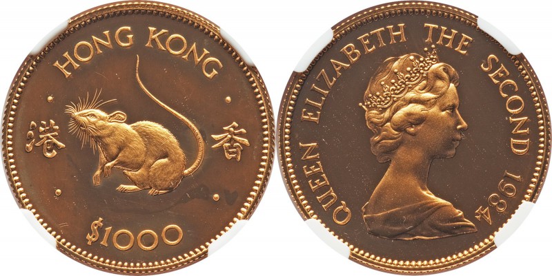 British Colony. Elizabeth II gold Proof "Year of the Rat" 1000 Dollars 1984 PR68...