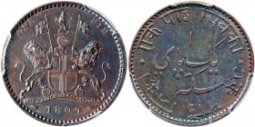 British India. Bengal Presidency copper Proof Pattern Pie 1809 PR61 Brown PCGS, KM-Pn23, Prid-389. Lovely aquamarine tone nicely complements the natur...