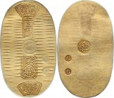 Manen gold Koban (Ryo) ND (1860-1867) AU, Edo mint, KM-C22d, JNDA 09-23, Hartill-8.26. 21x36mm. 3.28gm. Without era designator on reverse. A beautiful...