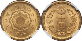 Meiji gold 10 Yen Year 42 (1909) MS63 NGC, KM-Y33. An extremely popular and handsome type featuring the iconic Japanese chrysanthemum, the surfaces ve...