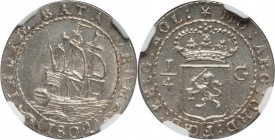 Dutch Colony. Batavian Republic 1/4 Gulden 1802 MS62 NGC, Enkhuizen mint, KM81, Scholten-492a. Variety with main mast under T. A gorgeous and highly o...