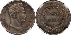 Dutch Colony. Willem I 1/2 Gulden 1826-(u) AU55 NGC, Utrecht mint, KM302. Singularly toned to say the least, russet tangerine colors in the fields mel...