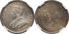 British Colony. George V 20 Cents 1919-B MS62 NGC, Bombay mint, KM30a. Delightful aged cabinet tone, featuring prominent flow lines around the periphe...