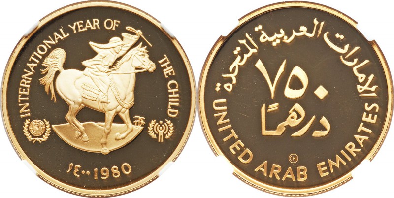 Republic gold Proof "Year of the Child" 750 Dirhams AH 1400 (1980) PR68 Ultra Ca...