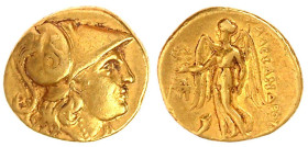 Makedonien
Alexander III. der Große 336-323 v. Chr
Stater, posthum 310/301 v. Chr. Abydos. Athenakopf mit korinthischem Helm r./Nike steht l., links...