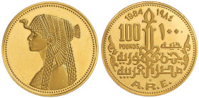 Ägypten
Arabische Republik, seit 1971
100 Pounds 1984. Brb. Kleopatras VII. n.l.. 17,15 g. 900/1000. Auflage nur 2121 Ex. Polierte Platte, selten Kr...